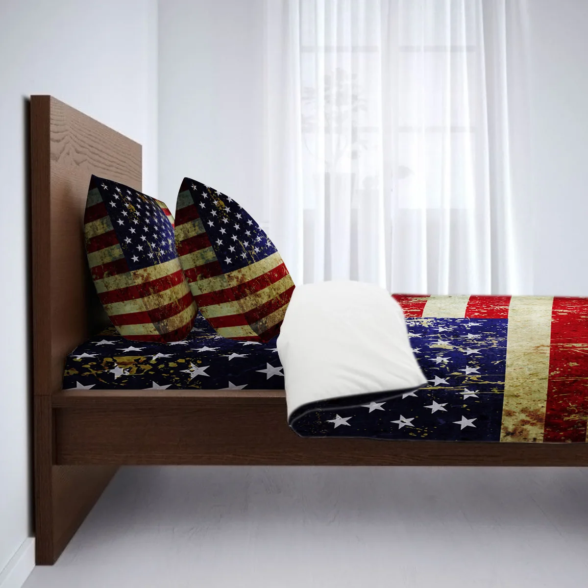 Гранж Винтаж Состаренный американский флаг Пододеяльник 3D хлопок Король Размер
