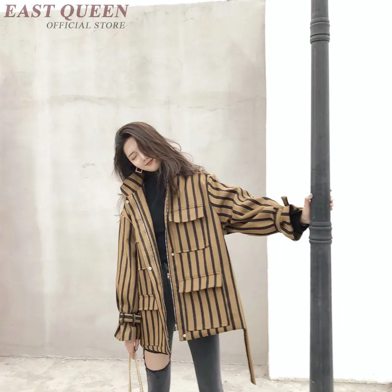 

Thick winter women's outwear coat no hooded full sleeve plaid stand collar loose grace strips coat cardigan clothing AA3383 F