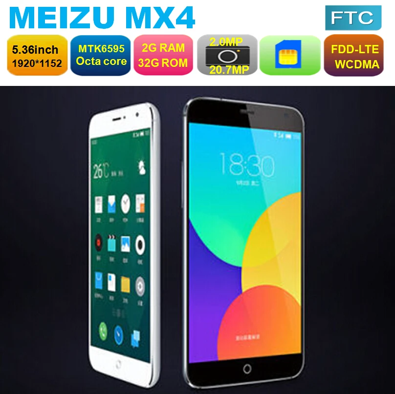 Original Meizu MX4 4G MX4 Pro LTE Mobile Phone MTK6595 Octa core 5.36" 1920x1152 2GB RAM 16GB ROM 20MP Camera 3100mAh  Flyme 4