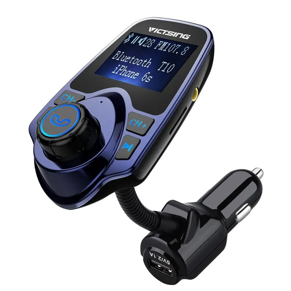 Синий VicTsing беспроводной FM Bluetooth передатчик модулятор Автомобильный комплект 1,4" экран громкой связи USB MP3 музыкальный плеер с TF/Micro SD картой - Цвет: Синий