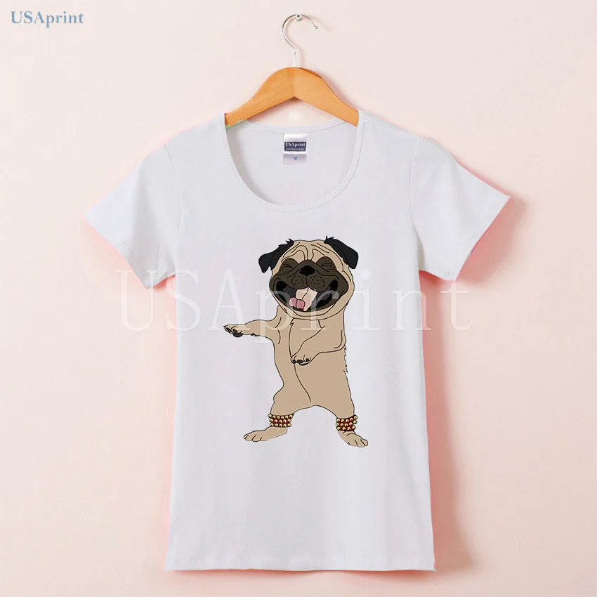 USAprint Смешные мопса футболка Для женщин футболки женские хлопок Костюмы Милая