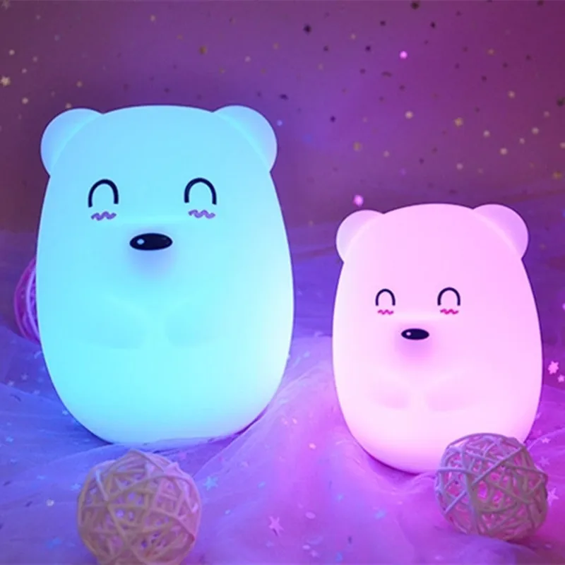 Мультяшный силиконовый медведь светодиодный ночник сенсорный сенсор 9 видов