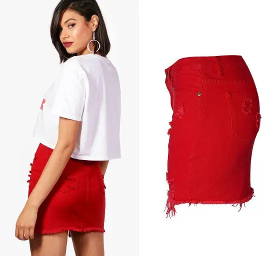 Женская короткая джинсовая юбка с высокой талией Облегающая женская модная