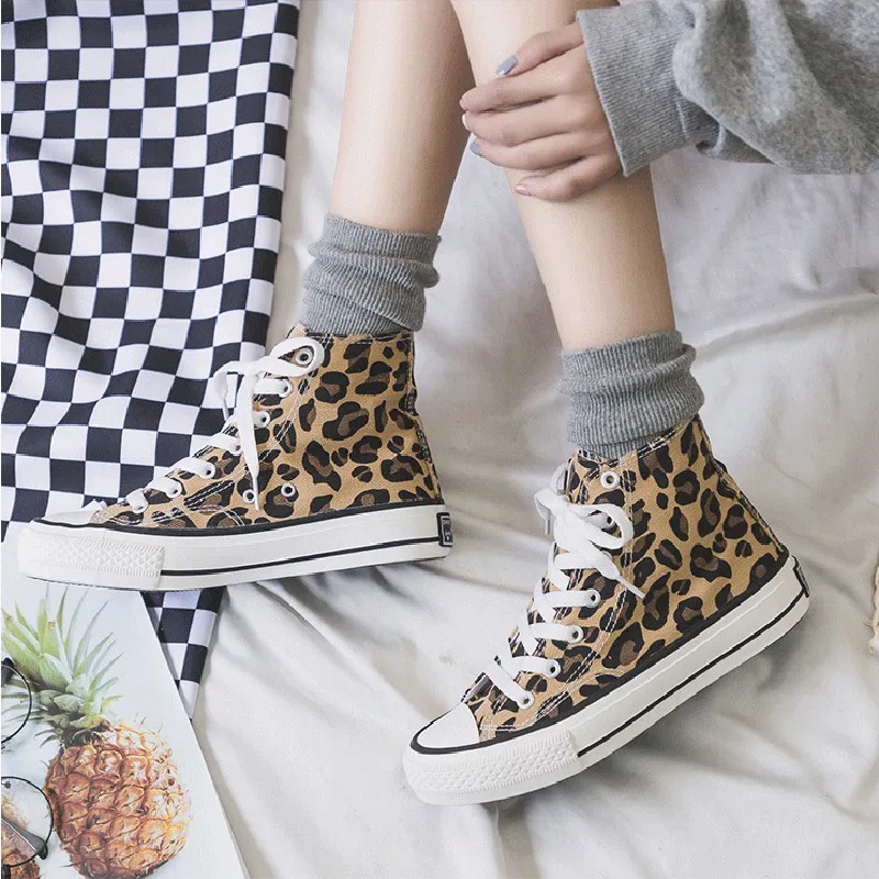 Женская Вулканизированная обувь леопардовая парусиновая универсальная в