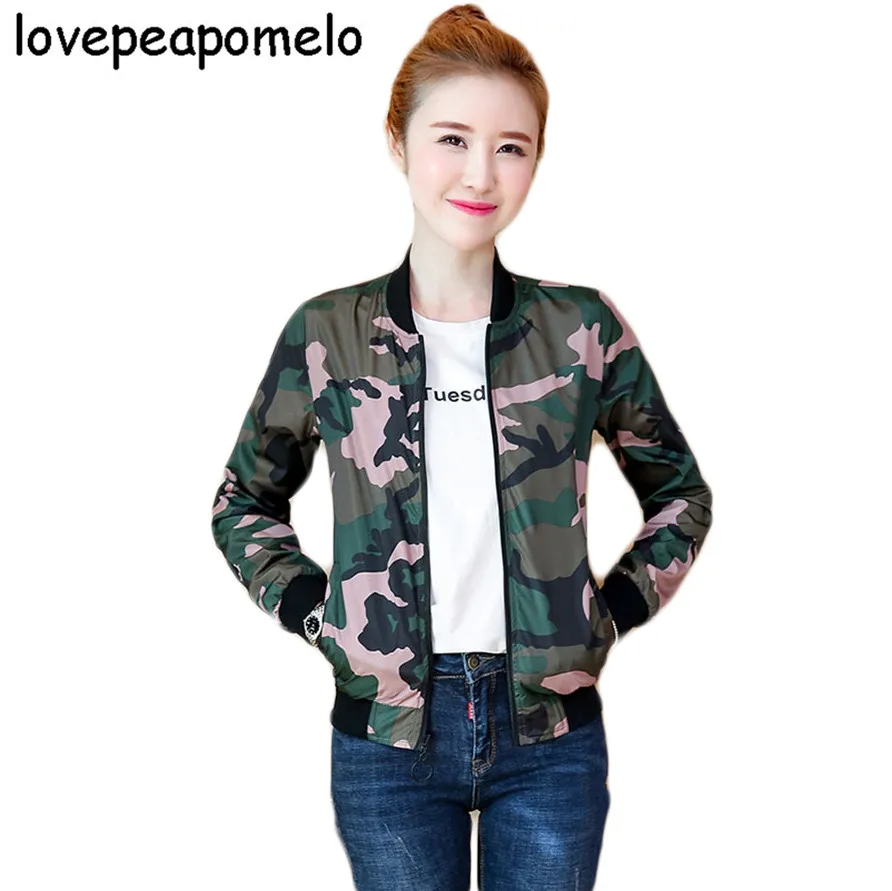 

Two-way Wear Spring Autumn Coat Women's 2018 Long-sleeved Short Paragraph Camouflage zan.style Double-sided Female Jacket D238