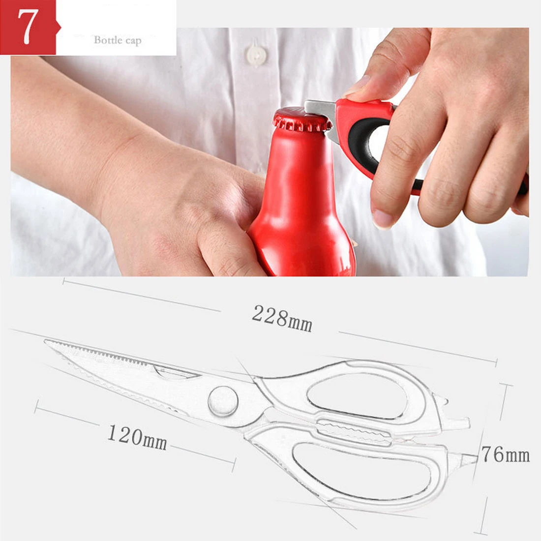 

7 In 1 Multi-function Kitchen Scissors Magnetic Knife Seat Stainless Steel Heavy Duty For Fish Chicken Bone Shears Kitchen Tools