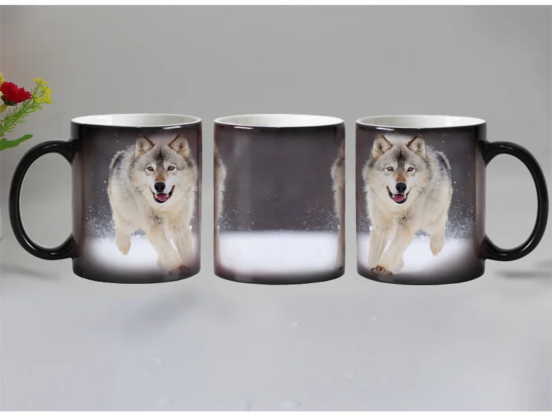 Волк животные Термочувствительная кофейная кружка чашка керамическая Волшебная меняющая цвет чайные чашки сюрприз, подарок