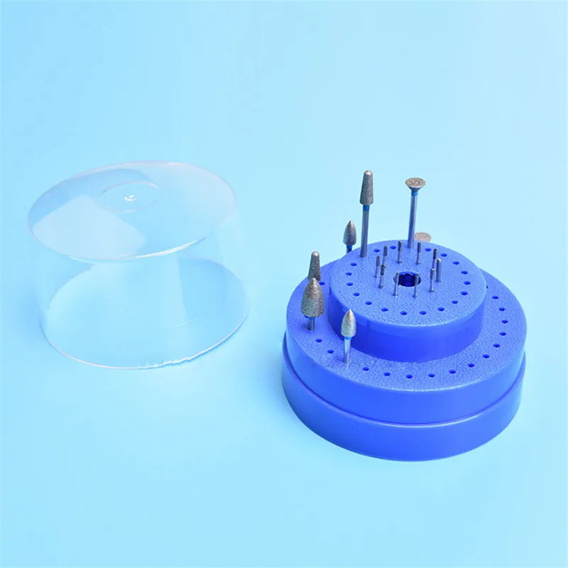 60 Holes Slots Round Plastic Bur Holder Burs Block Case Box Diamond Grinding Head Blue Dental Lab Instrument | Красота и здоровье