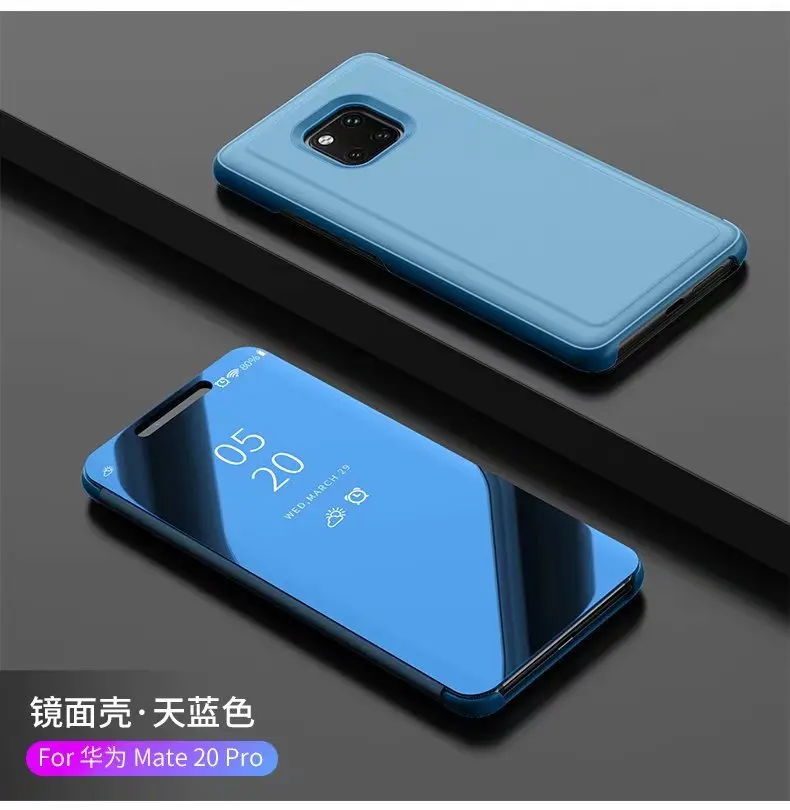 blue Роскошный зеркальный кожаный чехол для huawei mate 20 Pro с защитный откидной Чехол с подставкой задняя крышка для huawei mate 20 20Pro чехол для телефона - Цвет: blue
