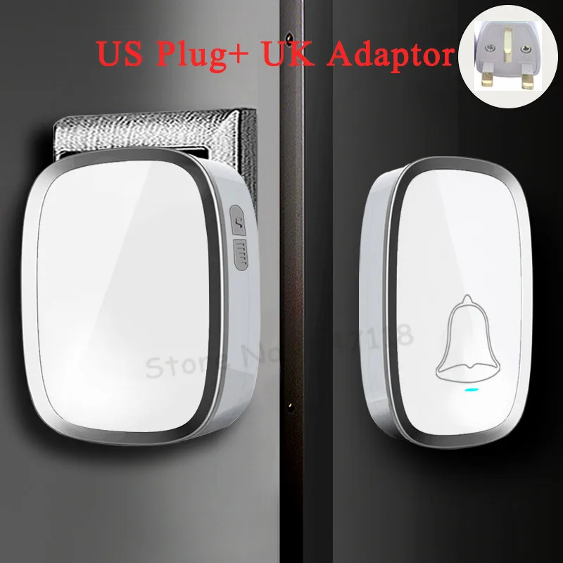 1V1 UK Adaptor Белый ЕС/США плагин водонепроницаемый беспроводной дверной звонок умный 36 Chime светодиодный мигающий свет электрический дверной звонок 1 кнопка+ 2 приемника - Цвет: 1V1 UK Adaptor