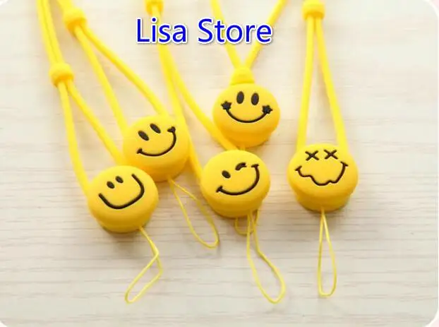 

Free Ship 50pcs Silicone 45cm long Smiling Face Expression Cell Phone Straps DIY Charm Lanyard Phone Bag Pendant Chirstmas Gift