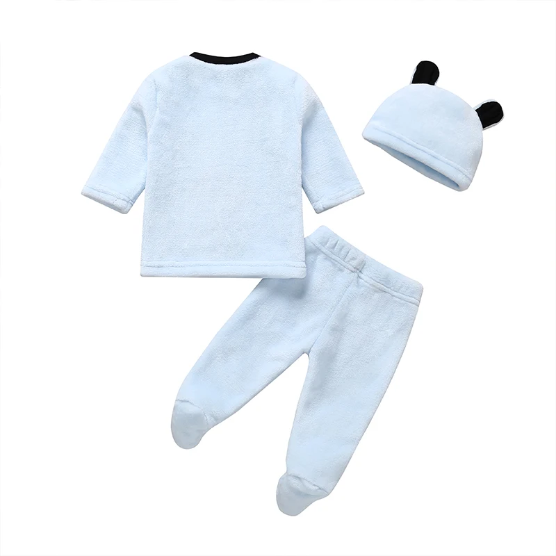Children Boy and Girl Fleece Thicken Warm Pajamas Set 3 pcs with Hat for Winter 1T to 3T Cartoon Animal | Детская одежда и обувь