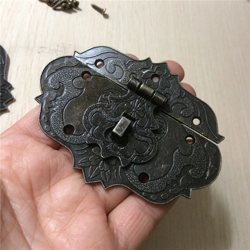 

Vintage DIY Wooden Box Lock,Box Buckles Pattern Carved Flower Locks,Antique Chinese Furniture Hardware,Bronze Tone,10Sets