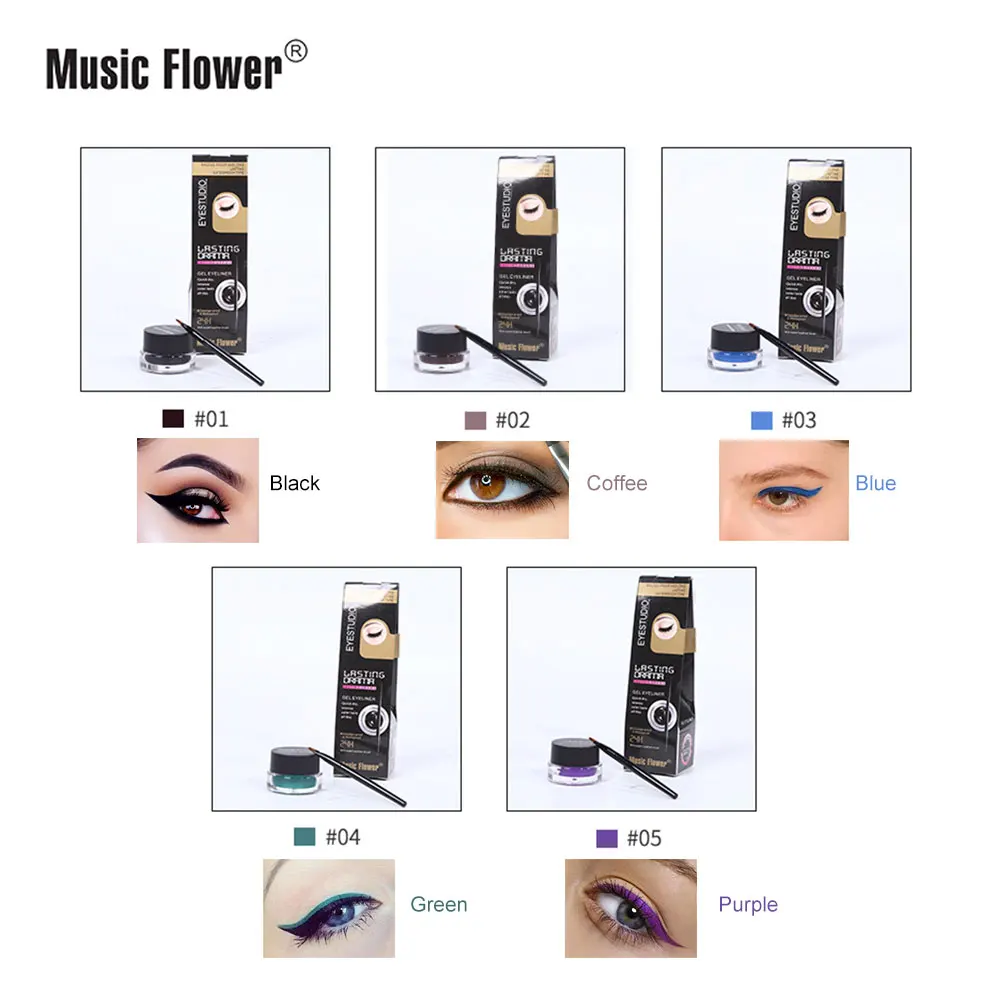 Music Flower подводка водостойкая гелевая для век макияж косметический гель