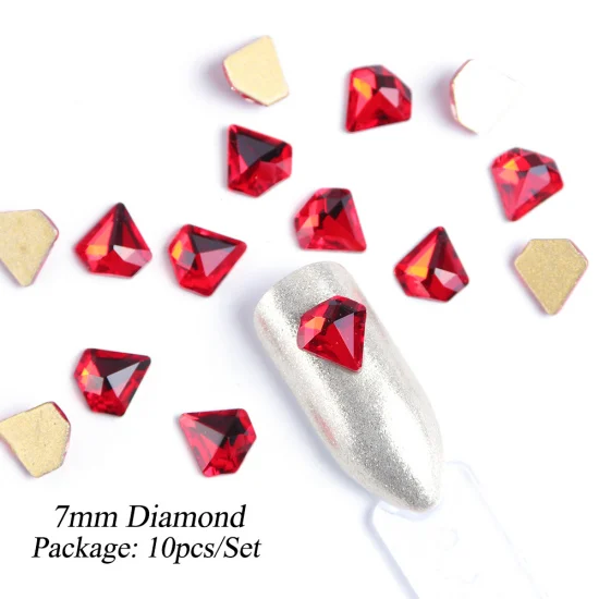 7mm Diamond 10 шт./компл. красный лак для ногтей Стразы 3D браслеты с подвесками в виде кристаллов драгоценных камней, Треугольники Овальный дизайн золотого цвета с плоской задней частью ювелирные украшения для ногтей TR930 - Цвет: 7mm Diamond
