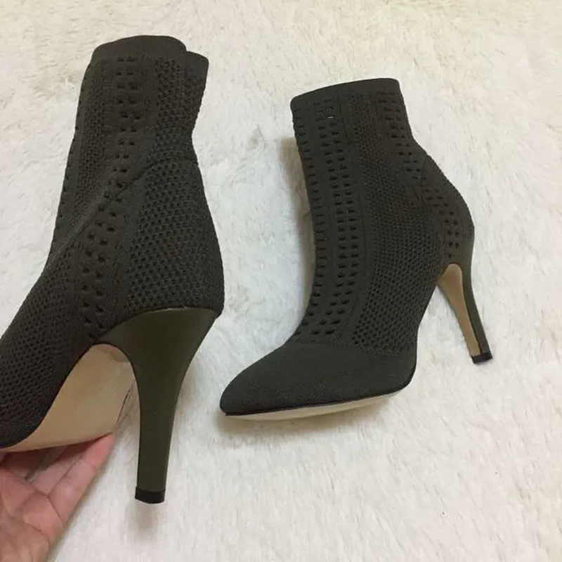 

Mabaiwan Black Women Shoes Ankle Boots Stretch Peep Toe Sock Booties Cut Out Women Pumps High Heels Shoes Woman Botines Mujer