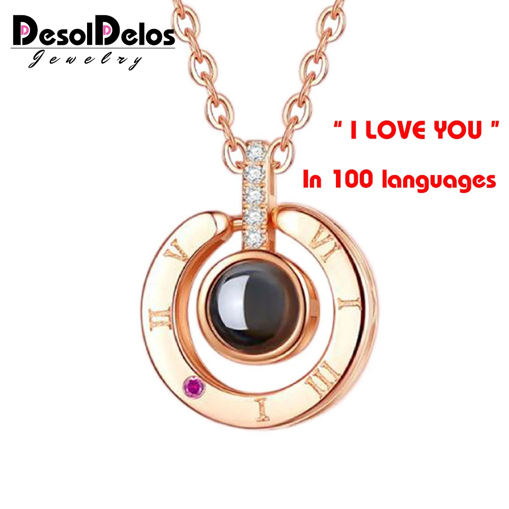 Дропшиппинг новое розовое золото серебро 100 языков I Love You проекционный кулон