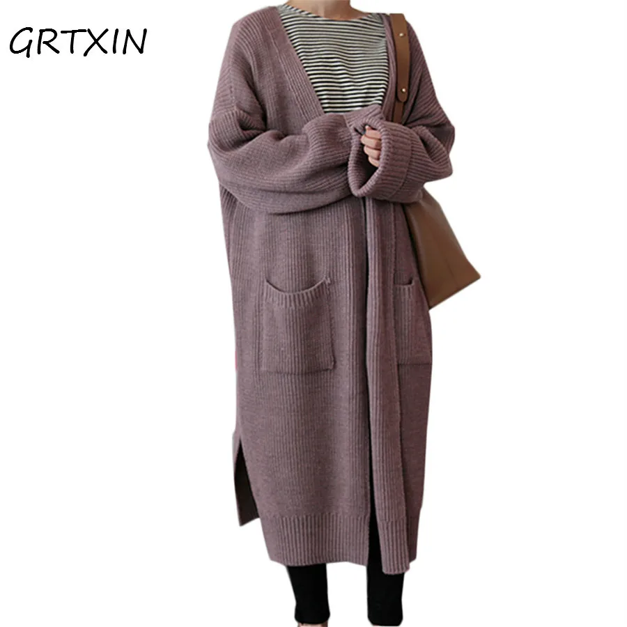 Корейский длинный кардиган Женский Осенний модный вязаный свитер женские топы
