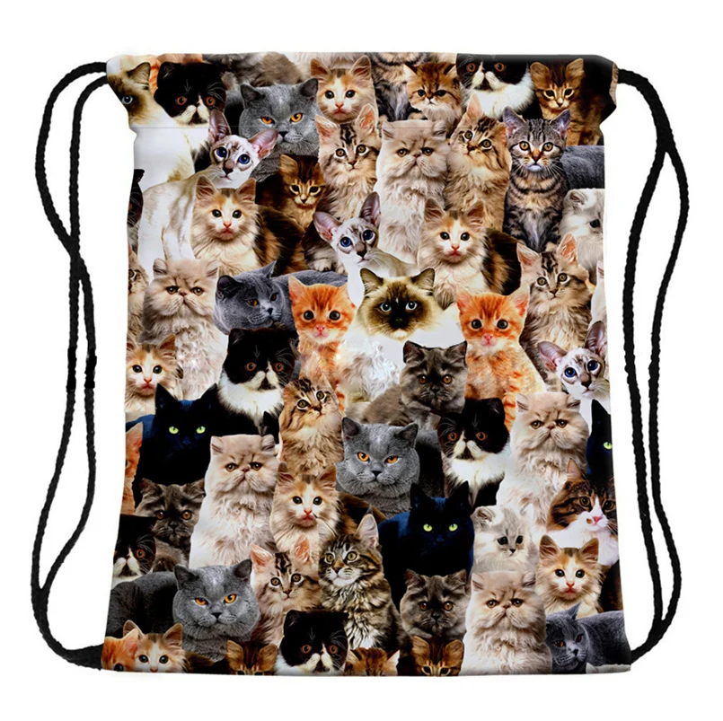 JLIDA животные Кошка 3D печать Drawstring Спортивный Рюкзак для девочек Органайзер