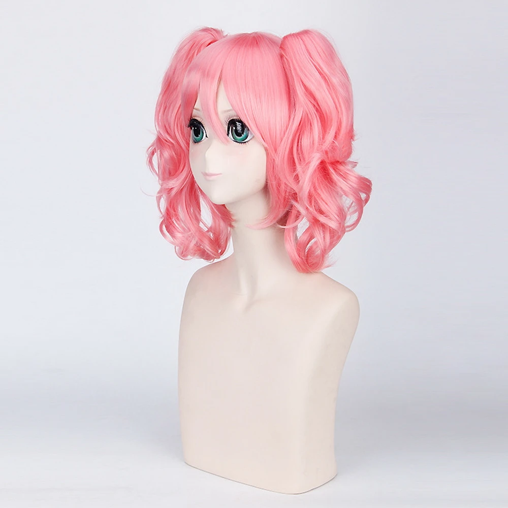 Anime Roromiya Karuta  Inu X Boku SS Pink Short Curly Cosplay Wig Costume 40cm Synthetic Hair Wigs With Chip Ponytails