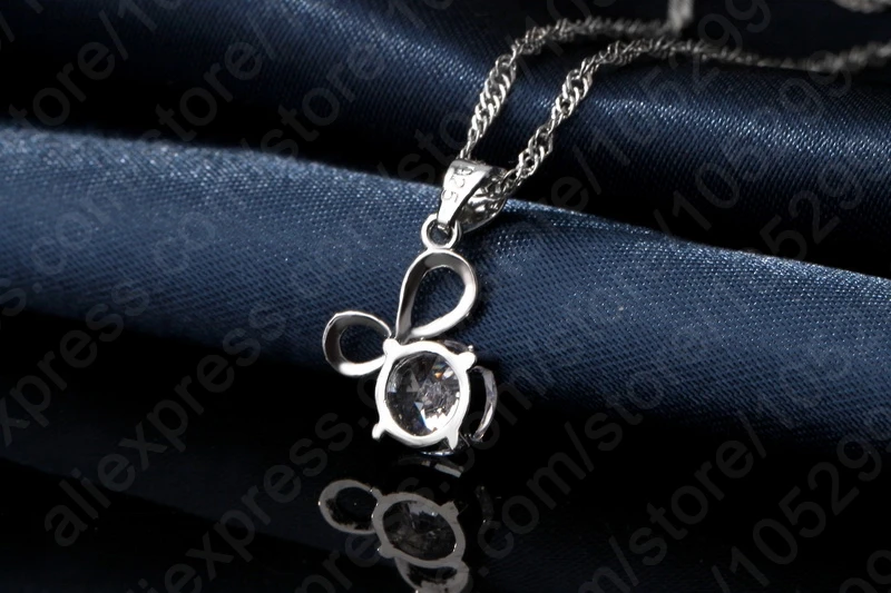 

Cute 925 Sterling Silver Fine Jewelry Set Clear Cubic Zircon Bowknot Pendant Necklace Earring for Women Wedding Party