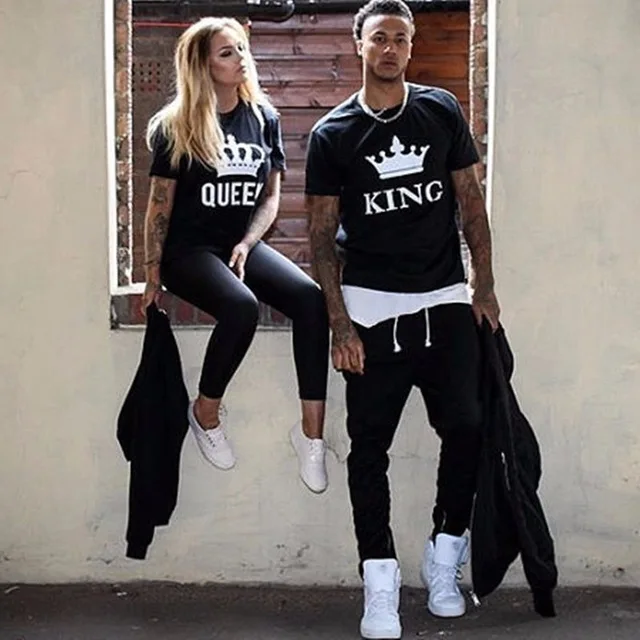 Футболка с буквенным принтом King Queen летняя мода 2019 одежда для пар женская Мужская