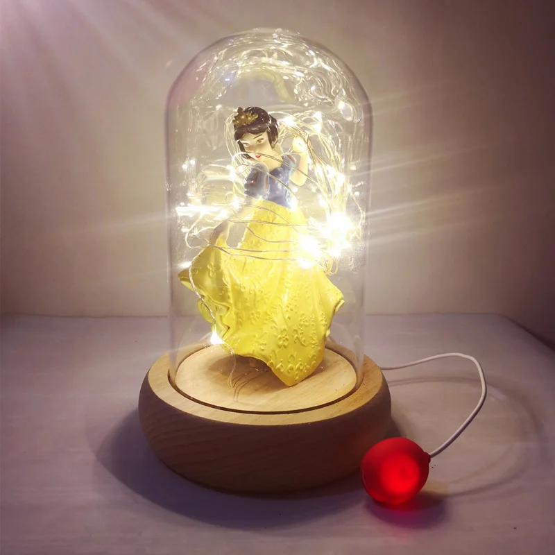 Yellow Color Light Белоснежка, Рапунцель лампа для принцесс стеклянный купол деревянная основа креативные фигурки DIY домашний декор красочные светодиодные USB Заряженные подарки - Цвет: Yellow Color Light