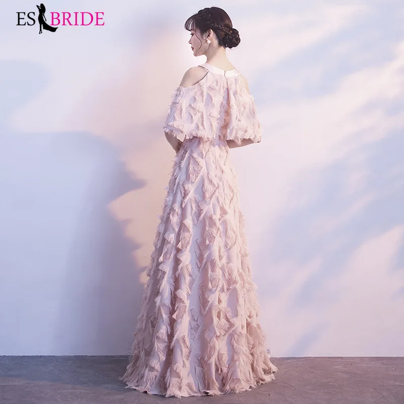 Женское вечернее платье с перьями длинное ТРАПЕЦИЕВИДНОЕ ПЛАТЬЕ короткими