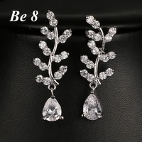 be8 brand sparking cubic zirconia drop earrings womens beautiful plant shape wedding bride earrings for engagement gifts e 257