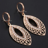 womens drop earrings cz 585 rose gold color cut out leaf shaped dangling earrings for woman jewelry fashion gifts hge196