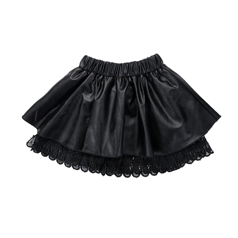black Новинка; модная короткая кружевная кожаная юбка из искусственной кожи с узором для девочек; сезон осень-зима - Цвет: black