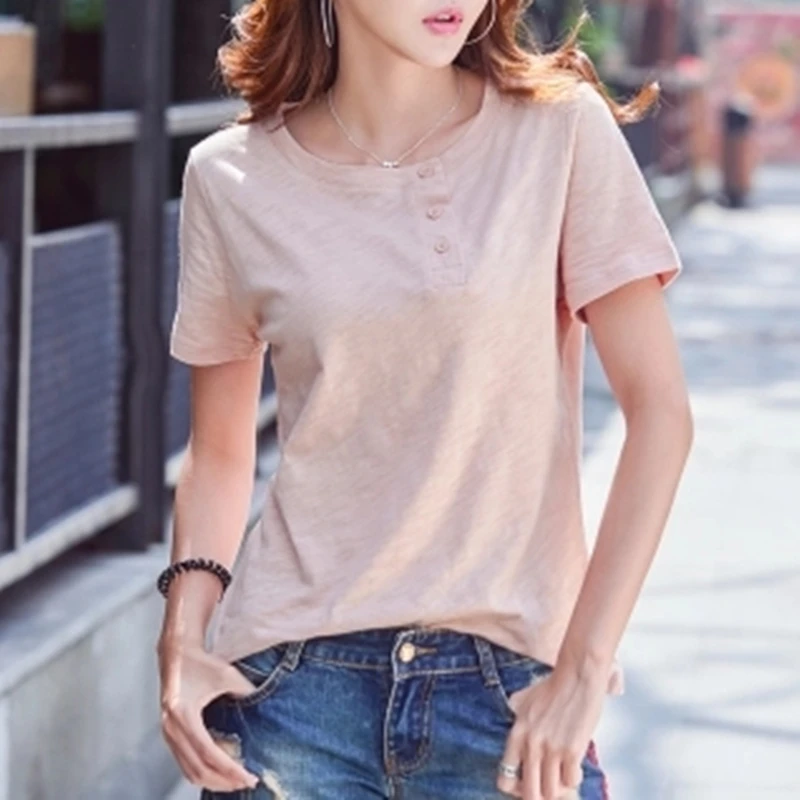 

Hot Summer Women Button T-shirt Short Sleeve O Neck Sexy Shirts Women Tops Tees Cotton T Shirt AD0319