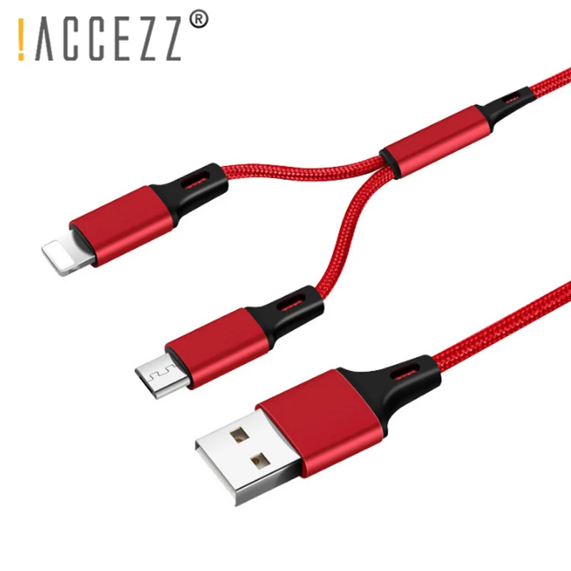 ! Кабель зарядный нейлоновый 2 в 1 Micro USB Lighting для iPhone X 7 8 XR Samsung S6 Edge Xiaomi Huawei|Кабели