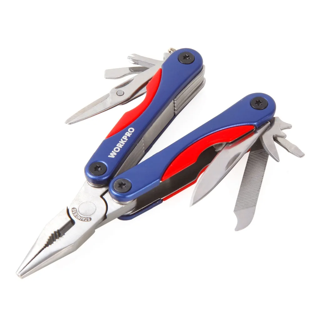 WORKPRO-herramientas multifuncionales 12 en 1, minialicates, cuchillo destornillador compacto, abridor, herramienta de supervivencia