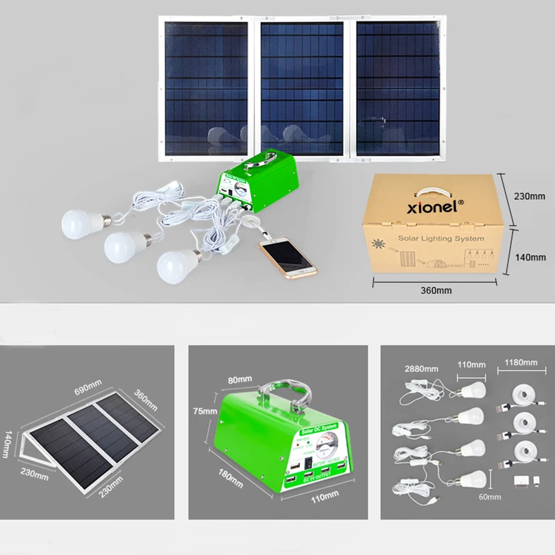 Оптовая продажа с фабрики Xionel комплект перезаряжаемой солнечной системы 4