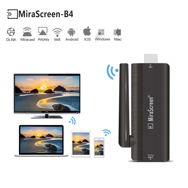 HDMI медиа 1080P ТВ-палка Mirascreen B4 адаптер Аудио Видео DLNA Airplay дисплей Miracast Dongle wifi для ТВ с дополнительная антенна