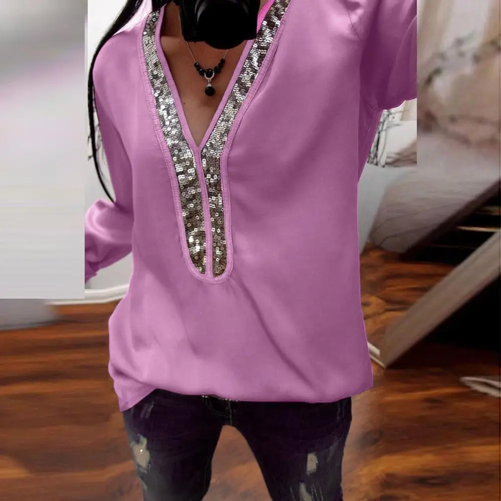 Женская футболка с блестками свободная длинным рукавом и принтом в стиле бохо