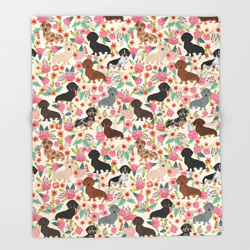 Мягкое Флисовое одеяло для домашних животных покрывало с рисунком таксы цветов