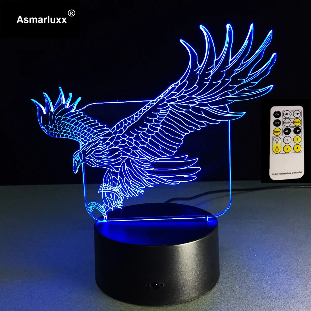 Орел 3D Ночной светильник 7 цветов изменяемый RGB светодиодные лампы настроение
