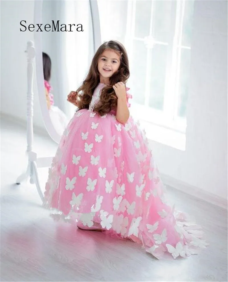Sweet Princess Dress Handmade Butterflies Flower Girl For Wedding Sleeveless Kids Pageant Birthday Gowns | Детская одежда и обувь