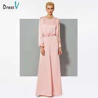 dressv pink long elegant jumpsuit dress long sleeves a line wedding party formal jumpsuit dress chiffon evening dress