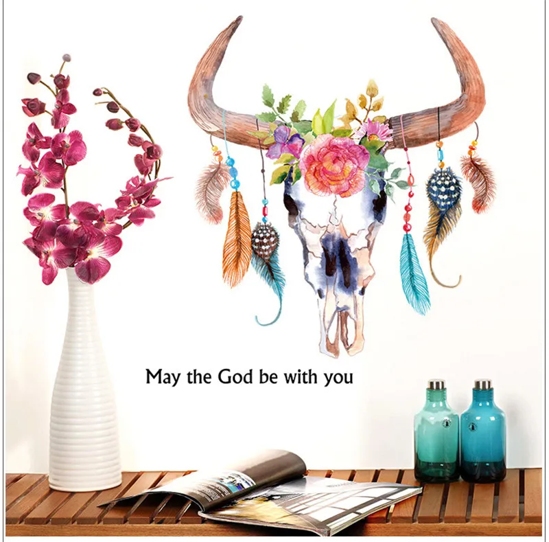 Бог быть с вами настенные наклейки бык красочные счастливый цветок перо детская