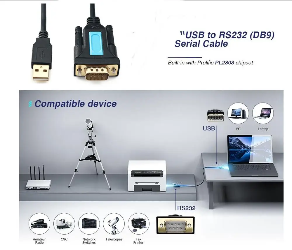 Кабель адаптер USB2.0 к RS232 с чипсетом Prolific PL2303 DB9 для Windows XP Vista 7 8 10 Mac OS Linux|Кабели USB| |