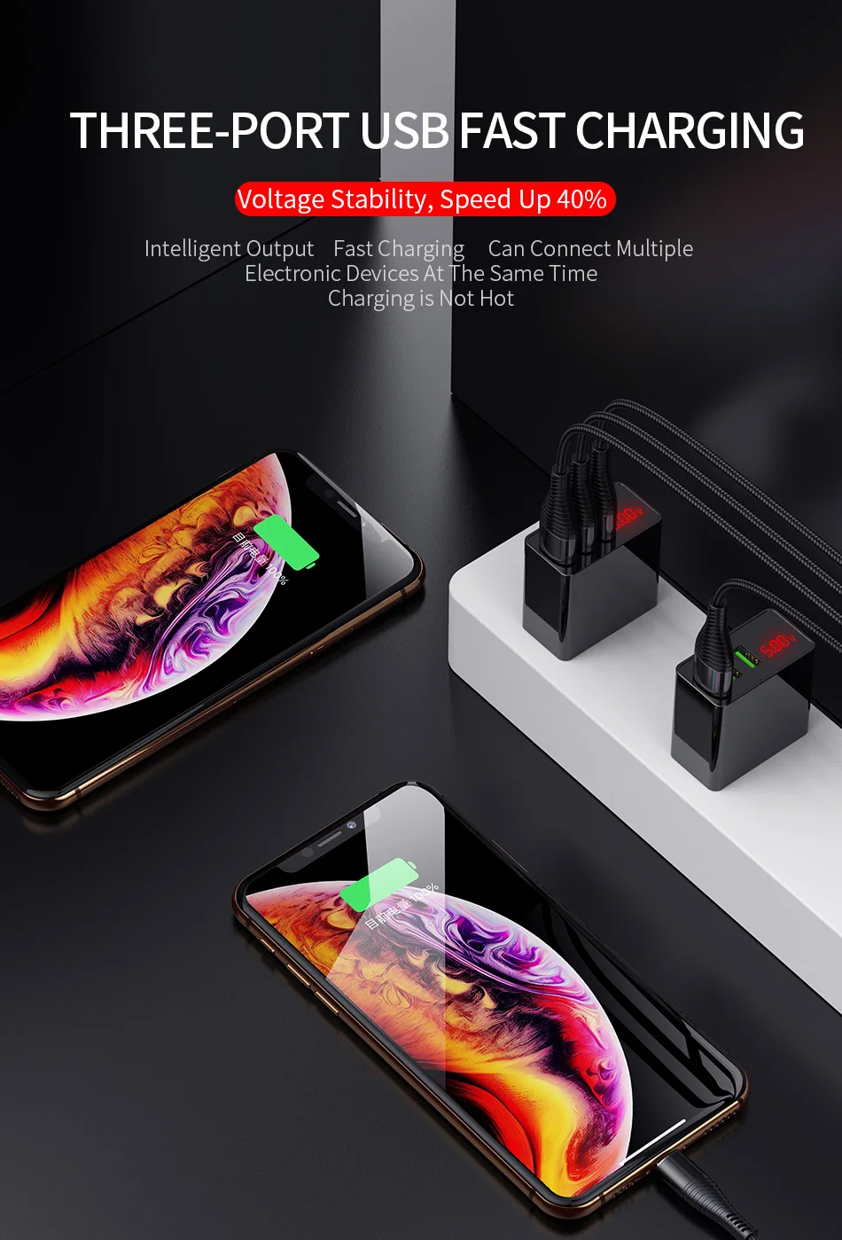 Универсальное зарядное устройство Oleeda с 3 USB портами и светодиодным