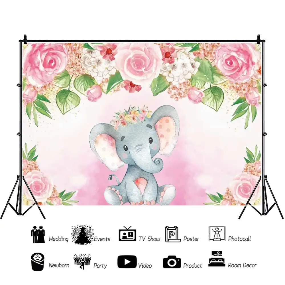 Elephant Baby Shower Backdrops For Photography Flowers Newborn Portrait Watercolor Backgrounds Photo Studio | Электроника