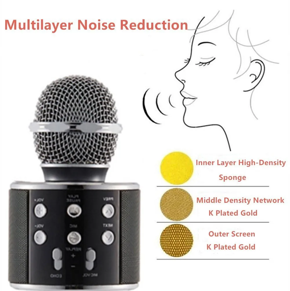 Bluetooth mikrofon WS858 Ручной беспроводной микрофон караоке телефон плеер микрофон динамик Запись музыки KTV микрофон для iPhone ПК
