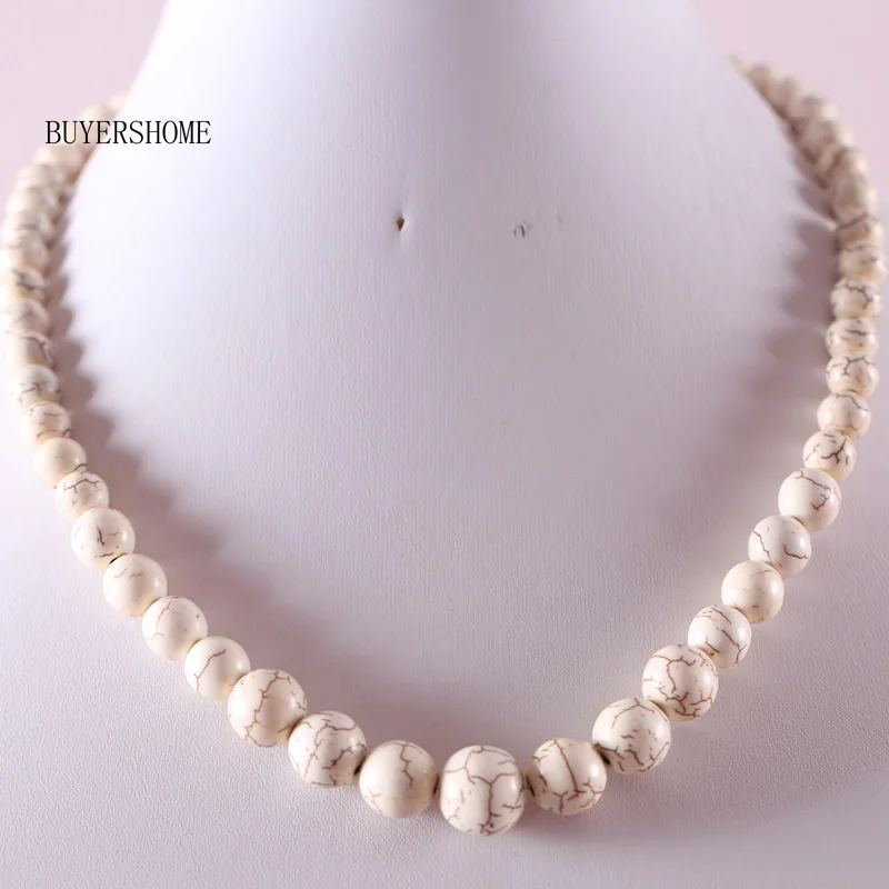 White Turquoise Натуральные камни круглые бусины синий песчаник Кристалл Малахит кварц Азурит Howlite оникс ожерелье 1" 1 шт - Окраска металла: White Turquoise