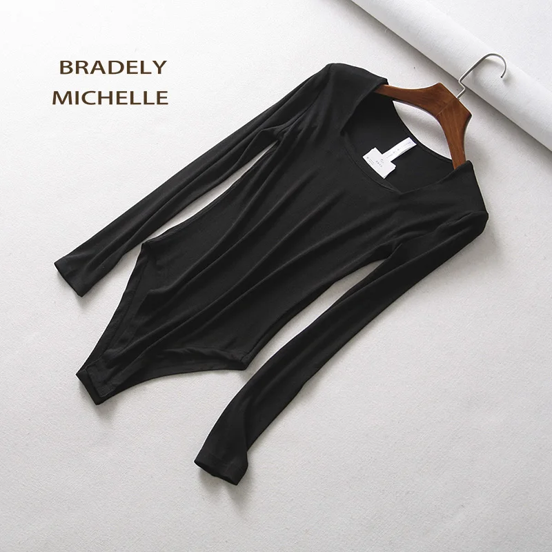 BRADELY MICHELLE сексуальные женские тонкие хлопковые топы с длинным рукавом, боди со скрытой пуговицей