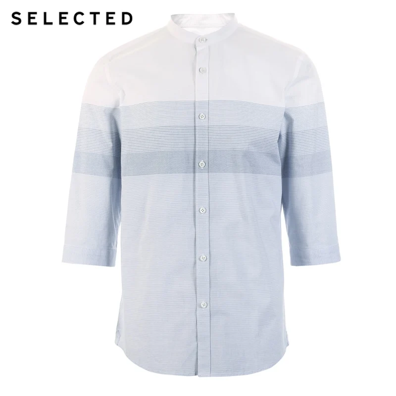 Отборные мужские хлопок Slim Fit полосатый 3/4 рукава белая рубашка S | 419131512