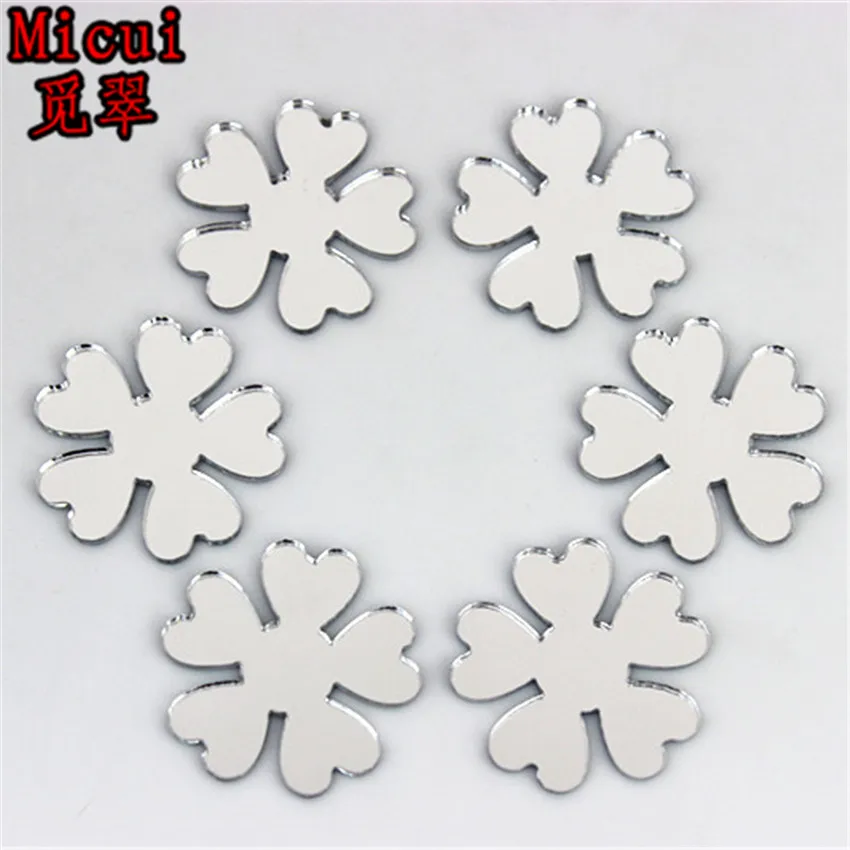 Micui 20pcs 25mm Flower Shape Clear Mirror Hot fix Acrylic Rhinestones Shiny Crystal for Costume trim MC3000B | Дом и сад